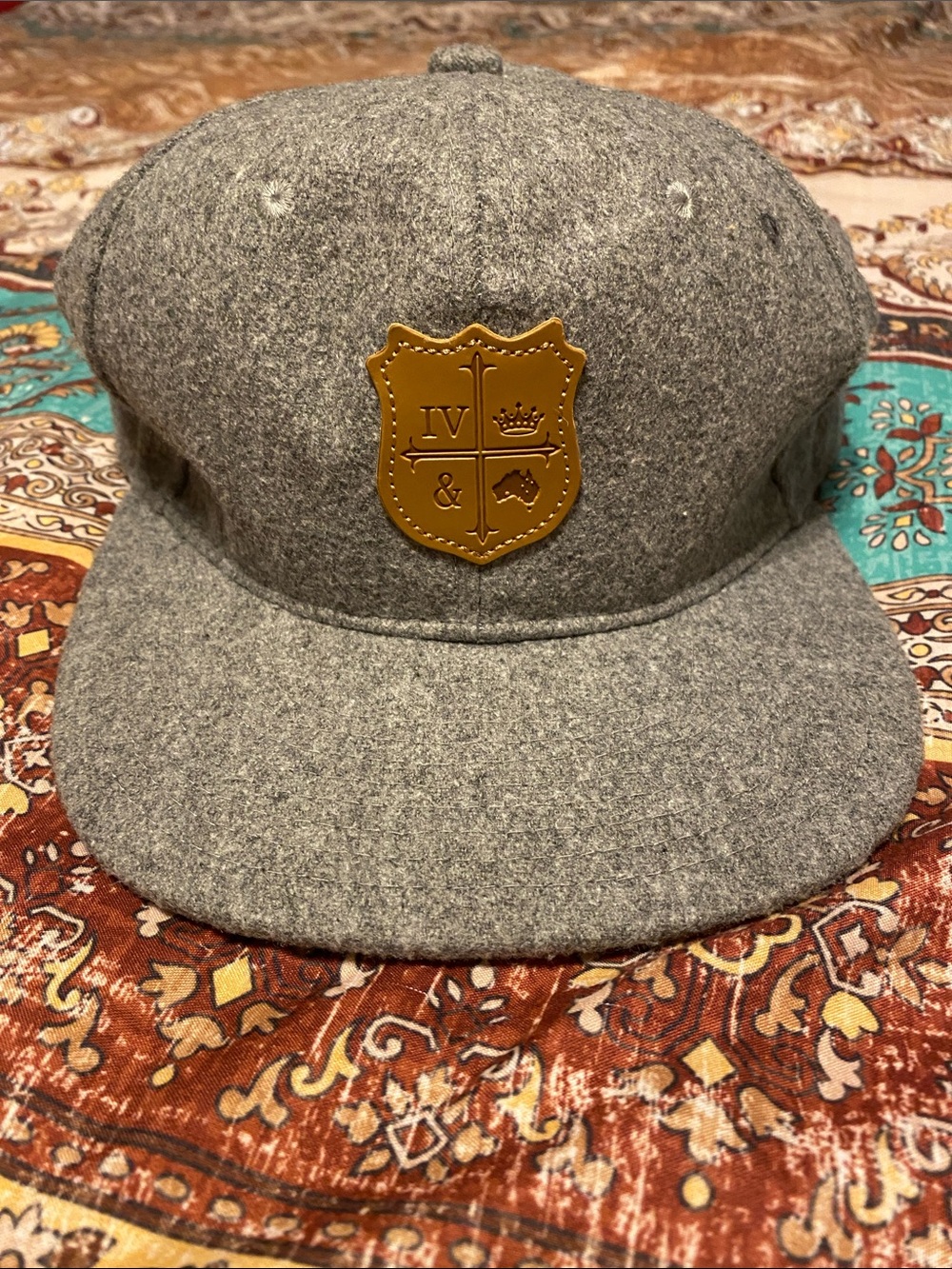 For King & Country Gray Wool Baseball Cap with Tan Shield Patch